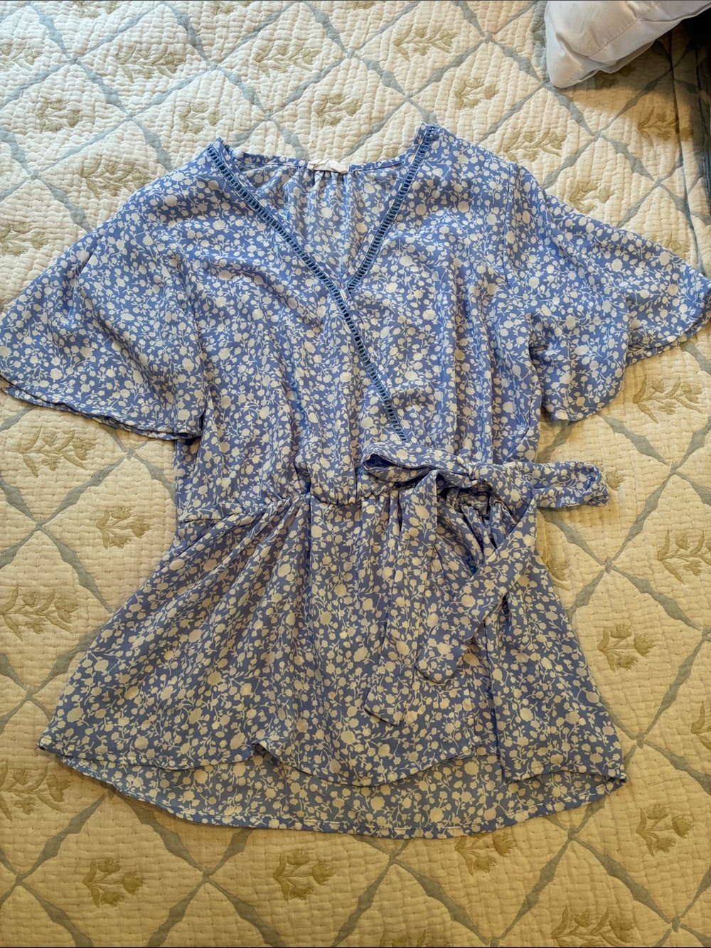 Sienna Sky Blue Floral Wrap Tunic with Tie